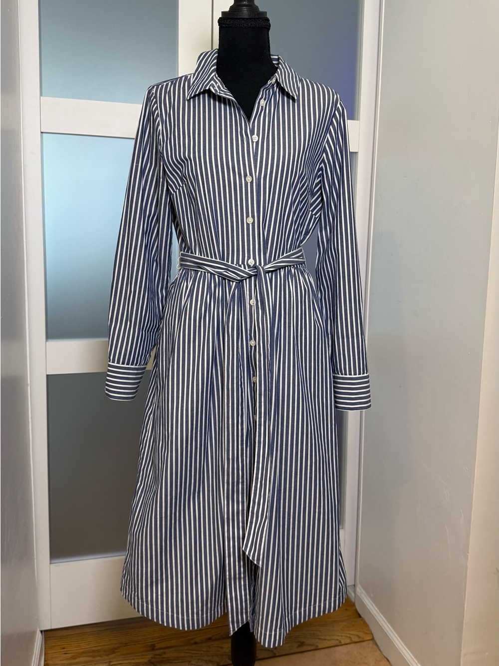 J.Crew Factory Long Sleeve Poplin Button-Down Striped Shirtdress, size 6.